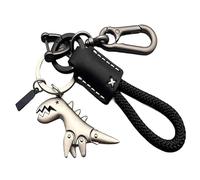 Genérico Weseecase Keychain, Aluminum Alloy Dinosaur Charm Paired with a Hand-Woven Bracelet, Mini Metal Dinosaur Keychain (Blcak-a)