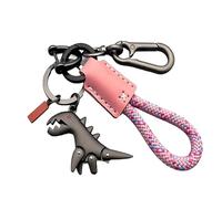 Genérico Weseecase Keychain, Aluminum Alloy Dinosaur Charm Paired with a Hand-Woven Bracelet, Mini Metal Dinosaur Keychain (Pink-b)