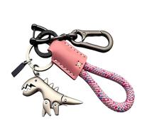 Genérico Weseecase Keychain, Aluminum Alloy Dinosaur Charm Paired with a Hand-Woven Bracelet, Mini Metal Dinosaur Keychain (Pink-a)