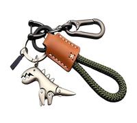 Genérico Weseecase Keychain, Aluminum Alloy Dinosaur Charm Paired with a Hand-Woven Bracelet, Mini Metal Dinosaur Keychain (Brown-a)