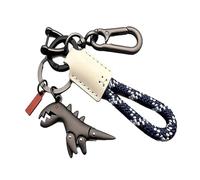Genérico Weseecase Keychain, Aluminum Alloy Dinosaur Charm Paired with a Hand-Woven Bracelet, Mini Metal Dinosaur Keychain (White-b)