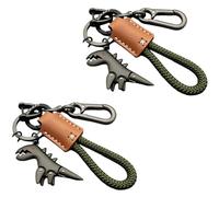 Genérico Weseecase Keychain, Zinc Alloy Dinosaur Charm Paired with a Hand-Woven Bracelet for Backpack Charm (Brown and Black,2pcs)