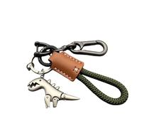 Genérico Weseecase Keychain, Zinc Alloy Dinosaur Charm Paired with a Hand-Woven Bracelet for Backpack Charm (Brown and Silver,1pc)