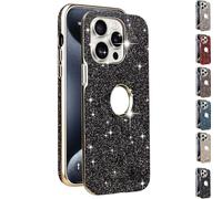 Genérico Weseecase Luxury Sparkling Diamond Hollowed out Case Cover for iPhone, Luxury Glitter Leather Electroplated Case, for iPhone 16/15/14/13/12 Pro MAX (For 12 Pro MAX,Black)