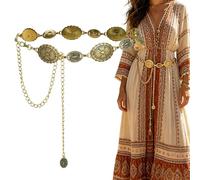 Genérico Western Gürtel Für Damen - Vintage Taillenkette Mit Metall-Verzierungen | Boho Hüftgürtel Für Kleider, Jeans & Festivals | Elegante Kettengürtel In Silber & Gold, 72cm Legierung