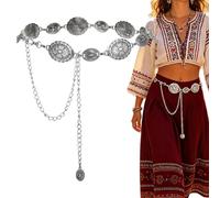 Genérico Western Gürtel Für Damen - Vintage Taillenkette Mit Metall-Verzierungen | Boho Hüftgürtel Für Kleider, Jeans & Festivals | Elegante Kettengürtel In Silber & Gold, 72cm Legierung