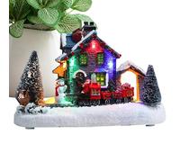 Genérico Whimsical Christmas Village Resin Snow Houses with Train Figurines, LED Lighted Indoor Decorations, Miniature Ornament Kits for Creating Table Centerpiece and Holiday Displays