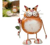Genérico Whimsical Metal Cat Garden Statue with Flower, Cute Outdoor Cat Yard Art Decor, Weather Resistant Cats Sculpture for Lawn Patio Porch, Cats Lover Gifts