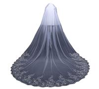 Genérico White 2-Layer Cathedral Wedding Veil with Applique Edge and Comb Long Bridal Veils 300-500cm