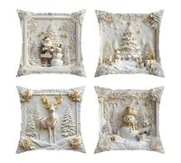 Genérico White Christmas Pillow Covers, 4 Pieces with Snowflake Decorations, Christmas Throw Pillow Case for Sofa, Easy Wash Feature, Home Decor Tool, Festive Accessory for Reading Sitting Massage TV