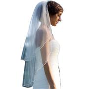 Genérico White Fingertip Bridal Veil 2 Layer Wedding Veil with Comb Pencil Edge Tulle for Bride Accessories