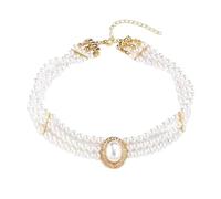 Genérico White Pearls Boho Jewelry, Layered Pearl Necklace, Multi Strands Pearl Necklaces for Women, Statement Necklace