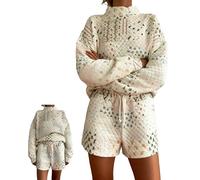Genérico White Quilted Christmas Sweatshirt, Christmas Holiday Quilted Mockneck Sweatshirt Set for Women/Men or Girls/Boys (Shorts,M)