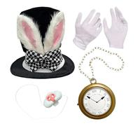 Genérico White Rabbit Costume Accessory Set - Rabbits Ears Topper Plush Hat For Halloween Easter Accessories Set | 4 Pieces Tea Party Cosplay Supplies For Role Playing Events Gatherings Celebrations