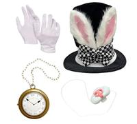 Genérico White Rabbit Costume Set, Bunny Ears Hat, Plush Topper, Soft Faux Furs, Adjustable Fit for Halloween Cosplay, Easter Parade, Photo Booth Props Adults, 4 Piece Set