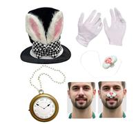 Genérico White Rabbits Costume Accessory Set, 4-Piece Cosplay Bunny Dress-Up Kit, 13.39x12.99 inches Halloween Party Supplies, Fun Animal Outfit for Women,Men, Themed Events and Performances