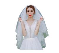 Genérico White Short Bridal Veil 2 Layer Shoulder Length Wedding Veil with Pearls Beaded Applique Edge