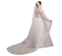 Genérico White Wedding Veil Shoulder Length 1-Layer Applique Edge Bridal Veil Sluier Velos de novia largos