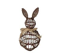 Genérico Wicker Animal Figurine, Handcrafted Hare Statue, Rustic with Ribbon Feature, Decorative Rattan Bunny Sculpture, Country Ornament with Natural Style, Patio Decor for Garden and Home