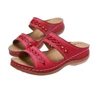 Genérico Wide Width Orthopedic Sandals for Women, Summer Dressy Flat Open Toe Platform Slip on Sandals, Beach Shoes Comfortable Outdoor Walking Shoes, Flats Slippers Arch Support (Red,36)