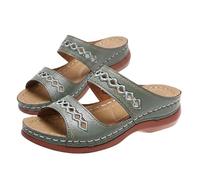 Genérico Wide Width Orthopedic Sandals for Women, Summer Dressy Flat Open Toe Platform Slip on Sandals, Beach Shoes Comfortable Outdoor Walking Shoes, Flats Slippers Arch Support (Green,40)