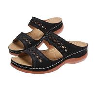 Genérico Wide Width Orthopedic Sandals for Women, Summer Dressy Flat Open Toe Platform Slip on Sandals, Beach Shoes Comfortable Outdoor Walking Shoes, Flats Slippers Arch Support (Black,40.5)