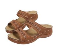 Genérico Wide Width Orthopedic Sandals for Women, Summer Dressy Flat Open Toe Platform Slip on Sandals, Beach Shoes Comfortable Outdoor Walking Shoes, Flats Slippers Arch Support (Brown,35)