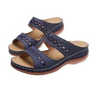 Genérico Wide Width Orthopedic Sandals for Women, Summer Dressy Flat Open Toe Platform Slip on Sandals, Beach Shoes Comfortable Outdoor Walking Shoes, Flats Slippers Arch Support (Blue,37)