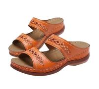 Genérico Wide Width Orthopedic Sandals for Women, Summer Dressy Flat Open Toe Platform Slip on Sandals, Beach Shoes Comfortable Outdoor Walking Shoes, Flats Slippers Arch Support (Orange,39)
