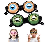 Genérico Winking Glasses, Funny Winking Kinetic Crazy Eyes Blinking Glasses, Kids Pull-String Blinking Glass with Manual Blink Action (2pcs-Black+Green)