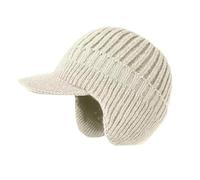 Genérico Winter Beanie with Visor & Earflaps - Warm Fleece Lined Knit Hat for Men Women, Outdoor Thick Elastic Winter Hat (Beige)