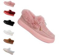 Genérico Winter Boots for Women 2025 Fur Lined Ankle Booties Slip On Snow Boots Slip on Warm Comfortable Fur Lined Ankle Booties platform slip ons (Pink,41)