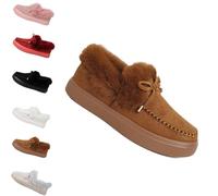 Genérico Winter Boots for Women 2025 Fur Lined Ankle Booties Slip On Snow Boots Slip on Warm Comfortable Fur Lined Ankle Booties platform slip ons (Brown,37)