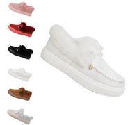 Genérico Winter Boots for Women 2025 Fur Lined Ankle Booties Slip On Snow Boots Slip on Warm Comfortable Fur Lined Ankle Booties platform slip ons (White,42)