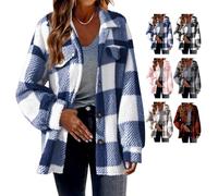 Genérico Winter Coats for Women 2025 Warm Fuzzy Fleece Zip Up Plaid Hooded Jacket Casual Comfort Long Sleeve Fluffy Hoodie (blue, L)