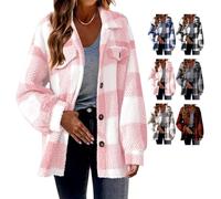 Genérico Winter Coats for Women 2025 Warm Fuzzy Fleece Zip Up Plaid Hooded Jacket Casual Comfort Long Sleeve Fluffy Hoodie (pink, M)