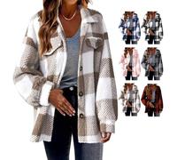Genérico Winter Coats for Women 2025 Warm Fuzzy Fleece Zip Up Plaid Hooded Jacket Casual Comfort Long Sleeve Fluffy Hoodie (khaki, XL)