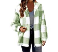 Genérico Winter Coats for Women Casual Comfort Long Sleeve Fluffy Hoodie 2025 Warm Fuzzy Fleece Zip Up Plaid Hooded Jacket (green,XXL)