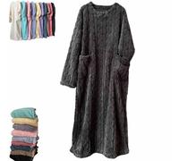 Genérico Winter Coral Velvet Warm Home Clothes, Women's Solid Color Long Sleeve Plush Thicken Flannel Pajamas with Pockets (Dark Gray,L)
