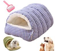 Genérico Winter Cozy Cat Bed,Soft Warm Plush Pet Cave,Hideaway Nesting Cat House with Removable Cushion & Anti-Slip Base,Washable Sleeping Bag for Indoor Cats & Small Dogs (Blue, Large)