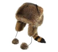 Genérico Winter Cute Raccoon Plush Hats,Cute Coonskin with Tail,Racoon Hat with Tail,for Cold Weather (Brown)