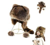 Genérico Winter Cute Raccoon Plush Hats, Faux Fur Windproof Hooded, Adjustable Size for Outdoor Cold Weather for Children and Woman (1 PCS,M)