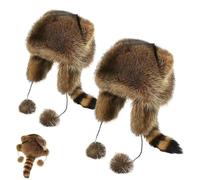 Genérico Winter Cute Raccoon Plush Hats, Raccoon Hat for Kids, Cute Coonskin with Tail, Soft Cozy Thick Warm Furry Hat (2PCS, M)