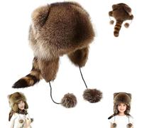 Genérico Winter Cute Raccoon Plush Hats, Raccoon Hat with Tail, Faux Fur Windproof Hooded, for Man & Women (M)
