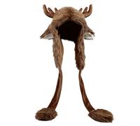Genérico Winter Deer Cosplay Hat - 37.8 Inch Plush Faux Hair Hat | Reindeer Antlers Ear Flap Soft Hats - Long-Tail Ski Hiking Camping Outdoor Travel Accessory For Women Girls Teens