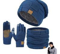 Genérico Winter Set, 3 Piece Set Windproof Knit Hat, Scarf and Gloves, Warm Stretchy for Cold Weather (Navy blue)