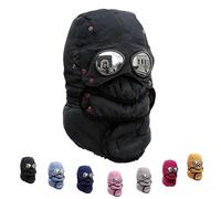 Genérico Winter Thermal Hat with Glasses, 4 in 1 Windproof Warm Hat Detachable Mask Neckband, Outdoor Sport Ski (Black)