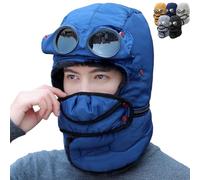 Genérico Winter Thermal Hat with Glasses, 4 In 1 Windproof Warm, Winter Thermal Hat with Glasse, Outdoor Fur Snow Hats (Navy Blue)