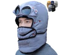 Genérico Winter Thermal Hat with Glasses, 4 In 1 Windproof Warm, Winter Thermal Hat with Glasse, Outdoor Fur Snow Hats (Gray)