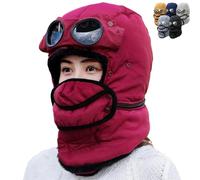 Genérico Winter Thermal Hat with Glasses, 4 In 1 Windproof Warm, Winter Thermal Hat with Glasse, Outdoor Fur Snow Hats (Burgundy)